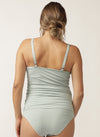 Back view of pregnant model wearing sage green nursing camisole with matching briefs