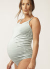  Close up pregnant model wearing sage green nursing camisole with matching briefs